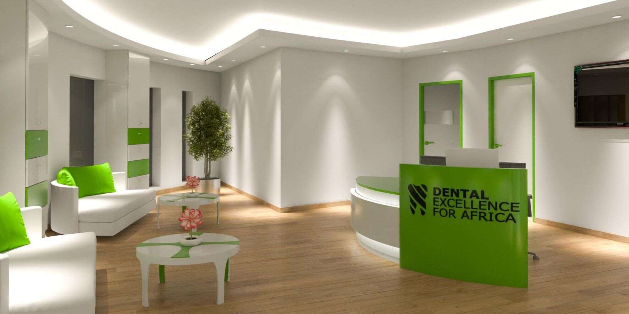 modern style dental clinic reception area with green and white color theme in south africa