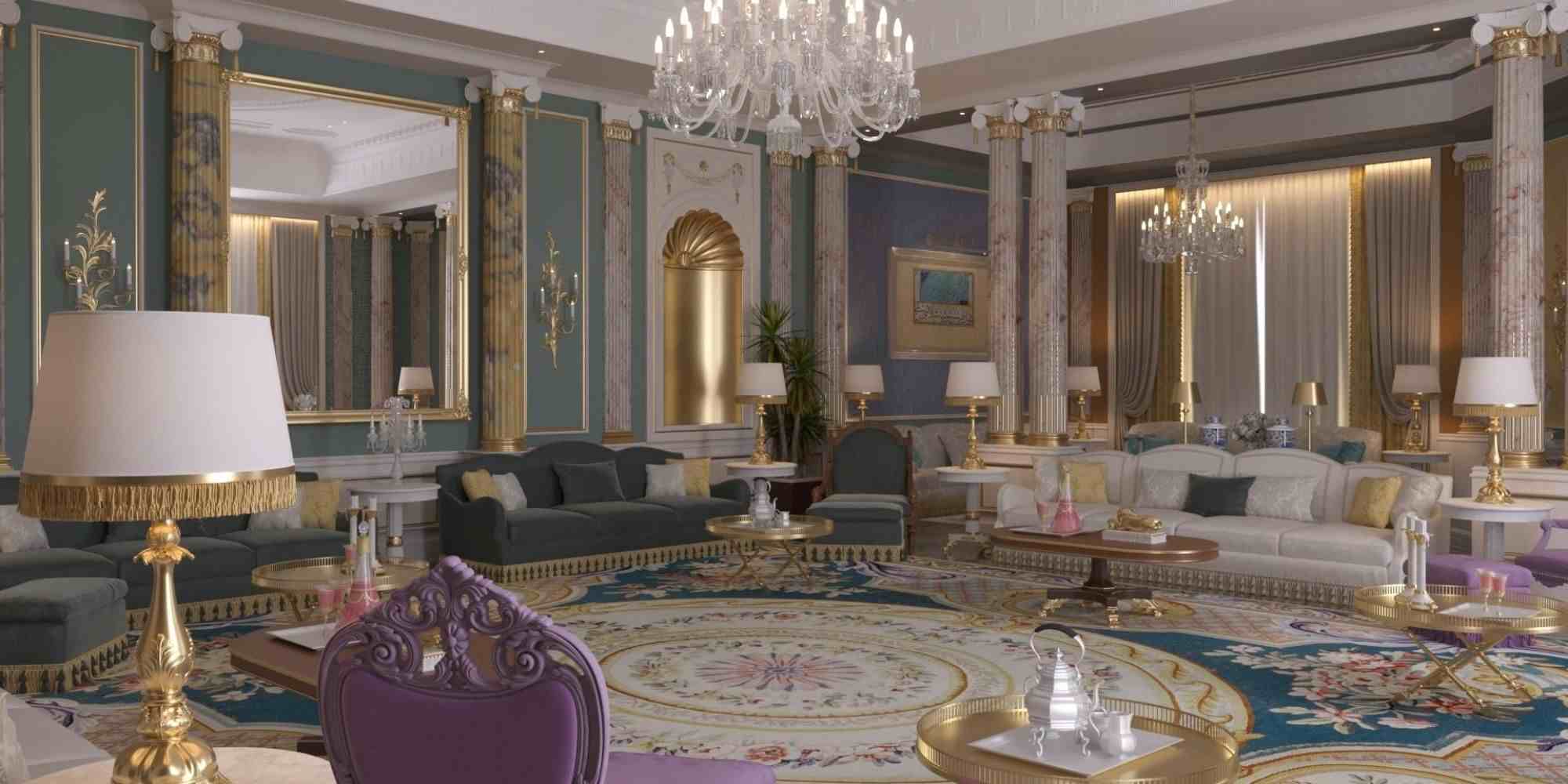 day view of classic and rich style living room by 3d visualization company