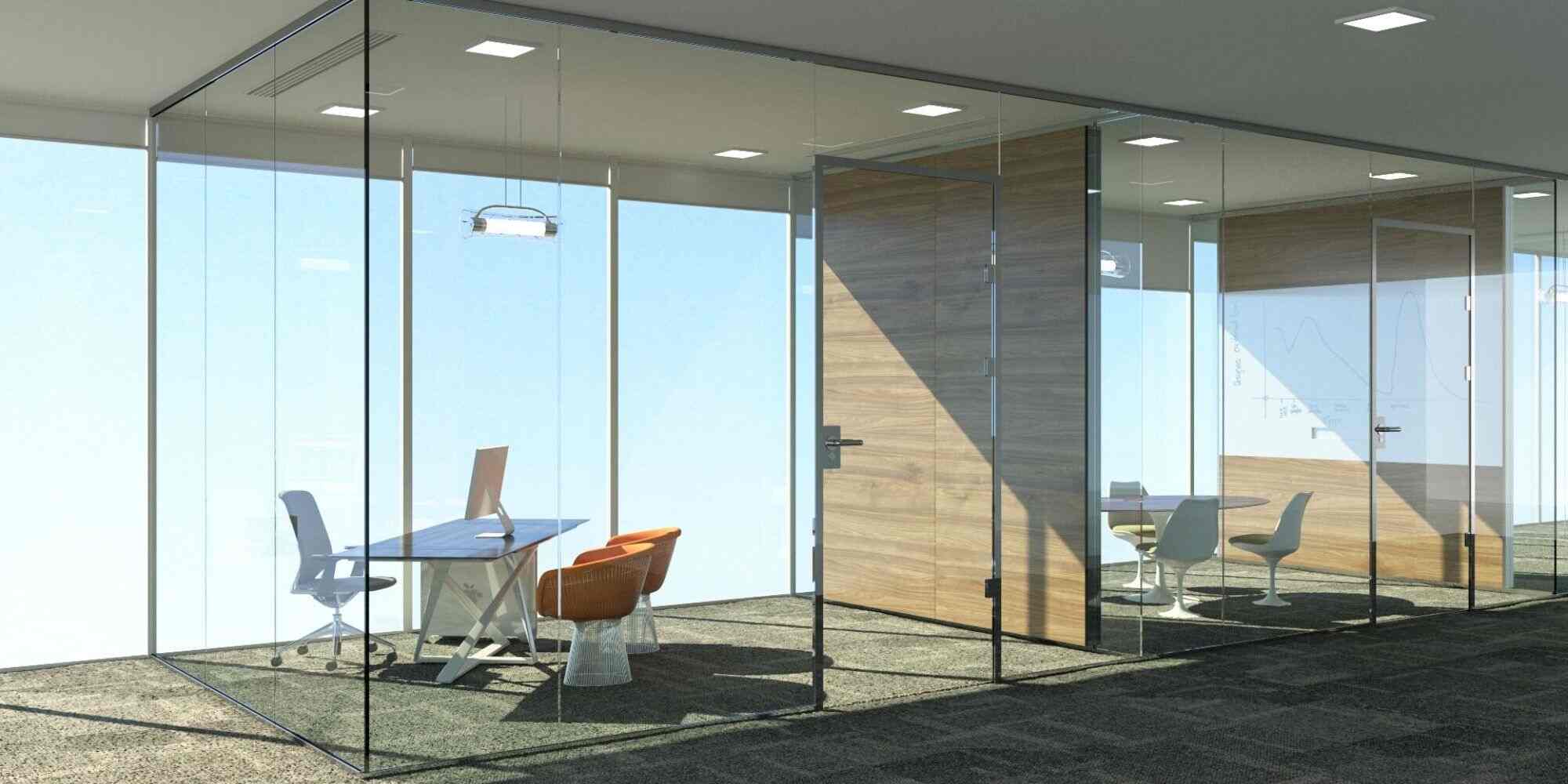 3d interior rendering of office interior with elegance and simple and minimal furnishing
